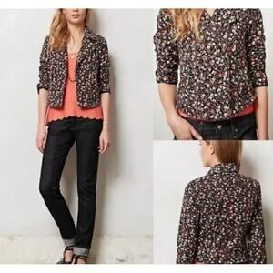 Anthropologie Hei Hei Tinsley Moto Black Red Floral Jacket Womens 2 Pockets